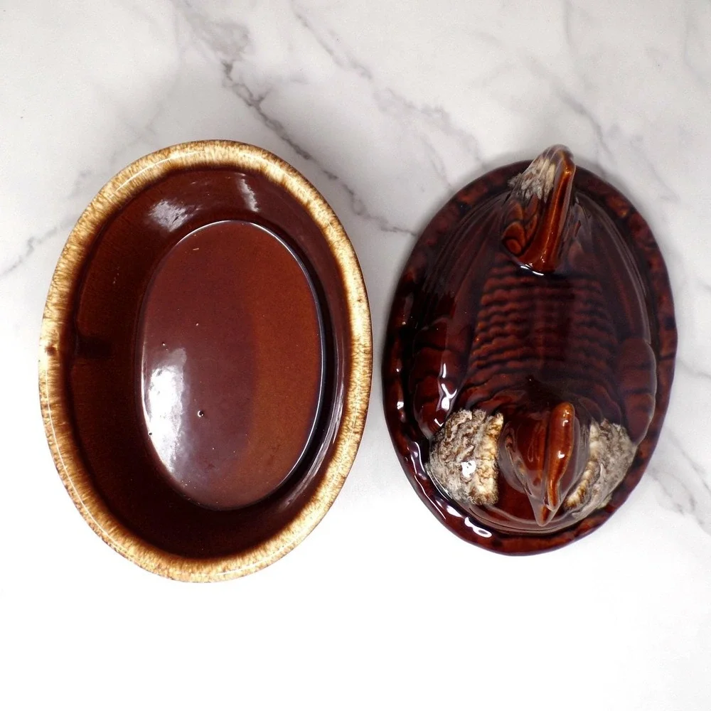 Vintage Hall Ceramic Hen on Nest Covered Dish, House 'n Garden Mirror Brown